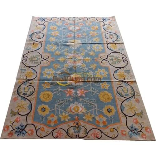 Handmade aubusson carpet Blue Beige Finest Silk Retro Splendid Home Treasure#141(4CB6) 4' X 6' SP-4 gc8aubsilk