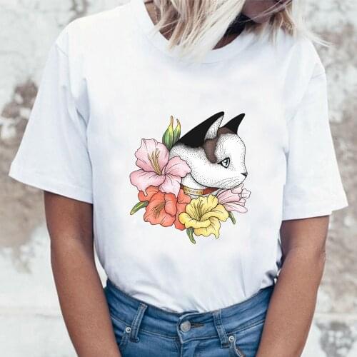 Summer Plus Size Harajuku Tshirt Cat Letter Print T-shirt Women O Neck Short Sleeve Shirts Tops Girls Hip Hop Funny T Shirts