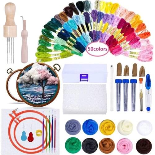 LMDZ Embroidery Kit, 3D Wool Embroidery, Needle Felting Kit with Needle Felting Supplies and Embroidery Sets, Embroidery Hoops