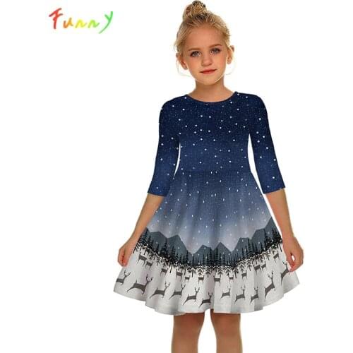 Fashion Space Galaxy Print Baby Girls Christmas Dress Kids Clothes High Waist Half Sleeve A Line Toddler dresses Vestidos