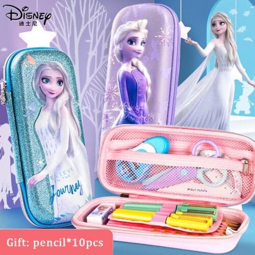 2021 New Disney Pencil Case Girl Student Cute Cartoon Stationery Box Large Capacity Resistant To Fall Pen Bag School Supplies