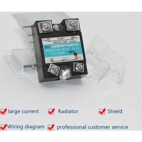 Single-phase solid state relay 480V AC small 3-32V DC controlled AC + radiator SSR-40DA
