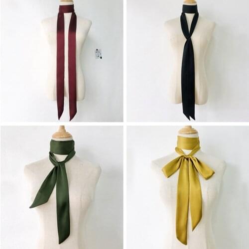 200x5cm Solid Color Chiffon Women Narrow Long Silk Scarf Tie Black Handle Bag Ribbon Headbands Choker Satin Silk Ribbon Scarf