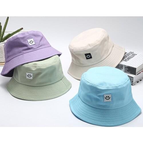 NEW Women Summer Bucket Hat Smile Face Sun Hats Outdoor Travel Beach Panama Caps Men Fishermen Hats Hip Hop Unisex Cap 8 Colors