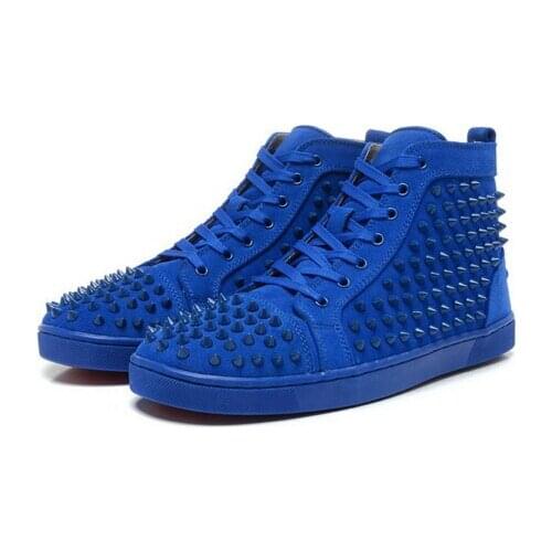 Qianruiti Chaussure Hommes Mens Spike Sneakers Suede Leather High Top Flats Rivets Studded Casual Shoes Men Ankle Boots