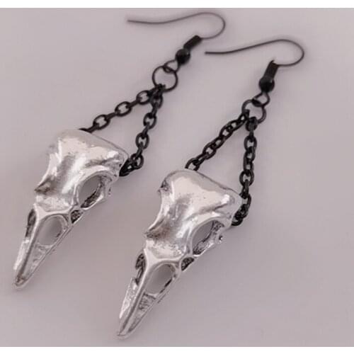 Raven skull chain drop earrings Gothic jewelry silver color Crows head pendant 2021 fashion women gift new Give to girlfriend