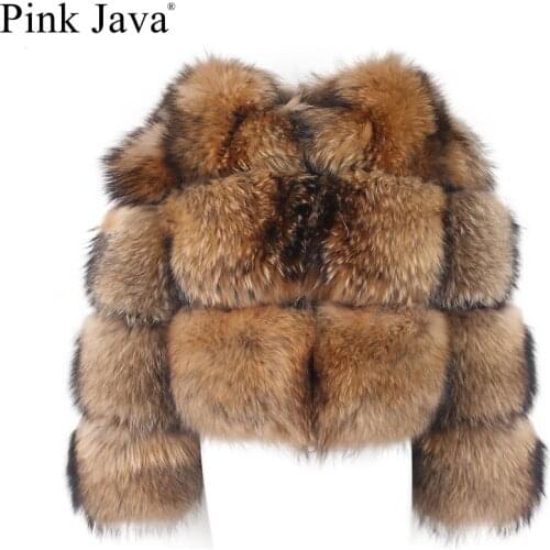 PINK JAVA QC1884 new arrival real raccoon fur coat women plus size fur jacket winter luxury fluffy raccoon coats hot sale