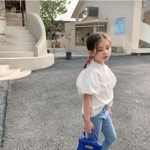 2021 New Girls Shirt Spring Cotton Fashion Puff Sleeve Girls Blouse 2-8 year QI295