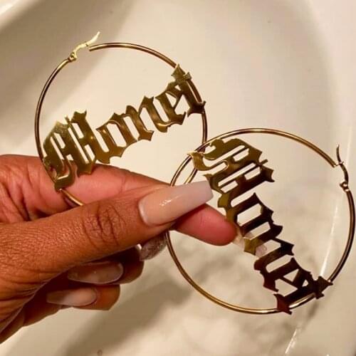 30-70MM Big Hoop Earrings For Women Custom Name Earrings Stainless Steel Personalized Jewerly Gold Color boucle oreille femme