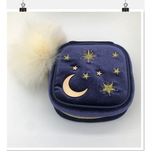 Starmoon embroidery jewelry box travel portable mini square jewelry box ring nail earring necklace storage bag