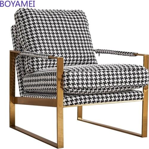 Light luxury houndstooth single sofa light luxury fabric sofa Nordic simple backrest single chair lounge chair