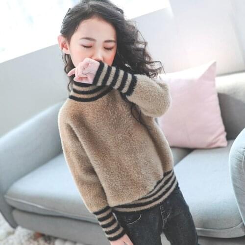 2019 Girls' Sweaters Winter Wear New Style Imitation Mink Jacket Sweater 4-12 Year Old Baby Warm Coat Kids Sweaters