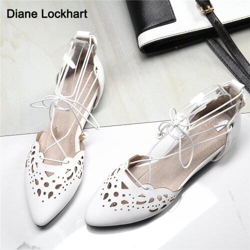 Summer New Fashion Hollow out Women Flats Shoes Ladies For Cross straps girl Flats Comfortable Handmade Hole Shoes White Beige