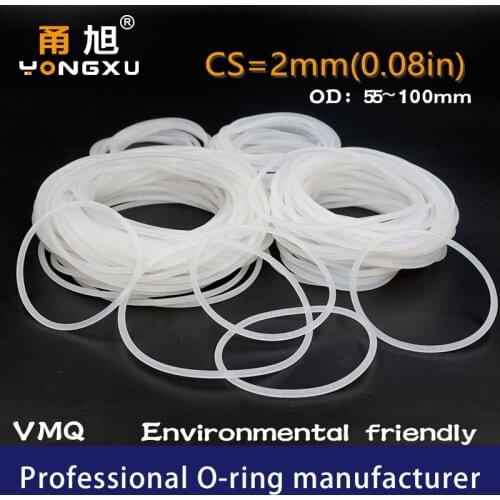 White Silicon O-ring Silicone/VMQ CS2mm Thickness OD55/60/65/68/70/75/80/85/90/95/100*2mm O Ring Seal Rubber Gasket Rings Washer