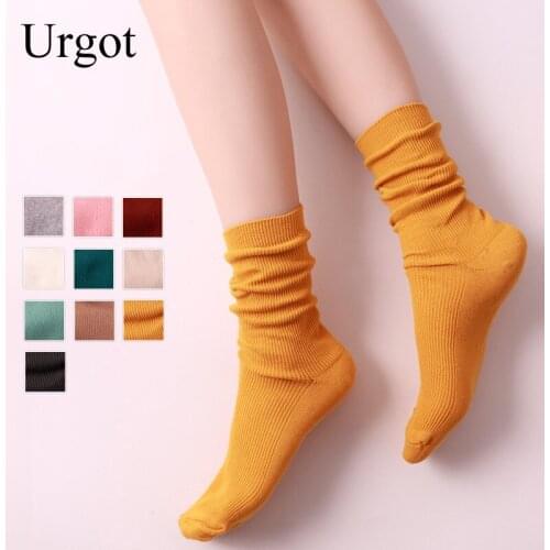 Urgot 1 Pair Women Socks Long Sweet School Style Socks Candy Solid Color Women Fashion Cotton Pile of Socks For Women Korean