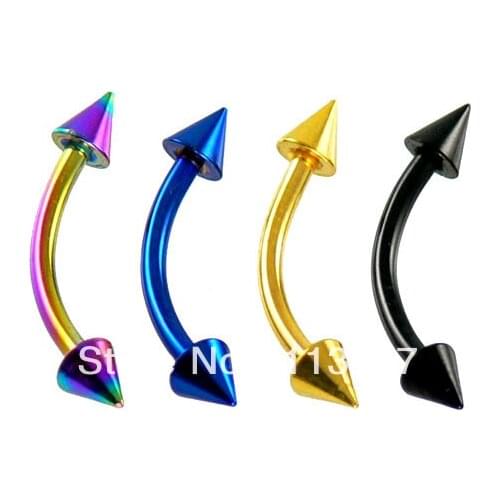 Body Jewelry 16 Gauge Titanium Anodized Spike Eyebrow Ring Banana Eyebrow 1.2*8*3mm
