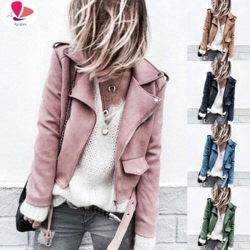 Womens Moto Suede Faux Leather Aviator Jacket Black Short Sheepskin Bomber Female Coat Add Shrug Plus Size 5XL Biker Jackets