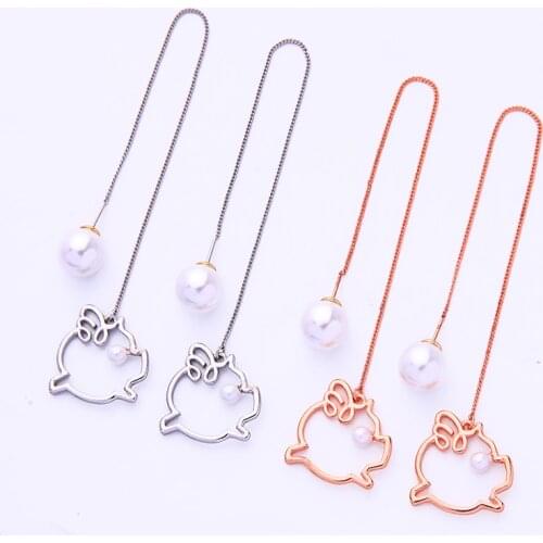 Flying Girl Pig Drop Earrings Acrylic Pearls Earrings Rose Gold Color For Women Gifts Wedding Accessory Fashion Jewelry