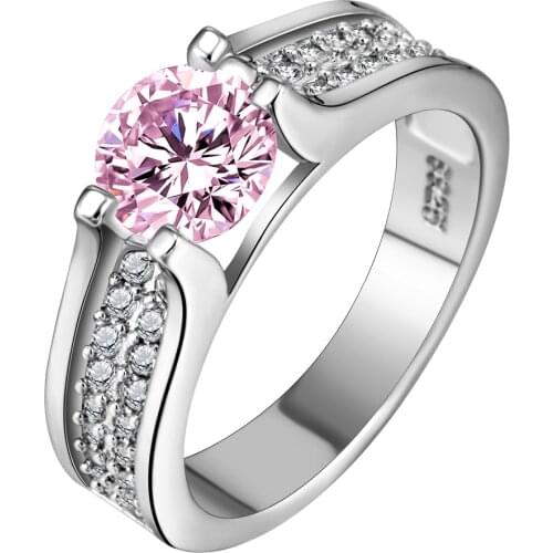 Vintage CZ Gem jewelry fashion silver plated rings for women wedding engagement bague 6-10 4 colors white pink purple blue