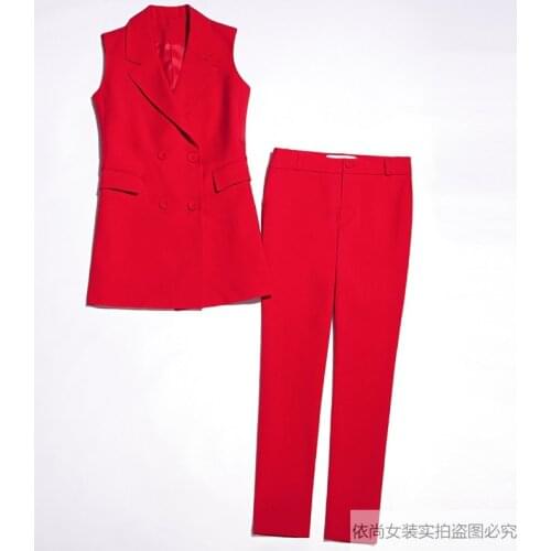 Vest set womens fashion new style temperament commuter mid-length suit collar vest vest vest nine-point pants 2 piece set women