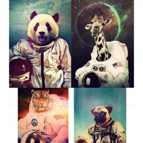 Animal Astronaut Canvas Painting Starry Universe Posters and Prints Home Decoration Panda Giraffe Wall Pictures for Living Room