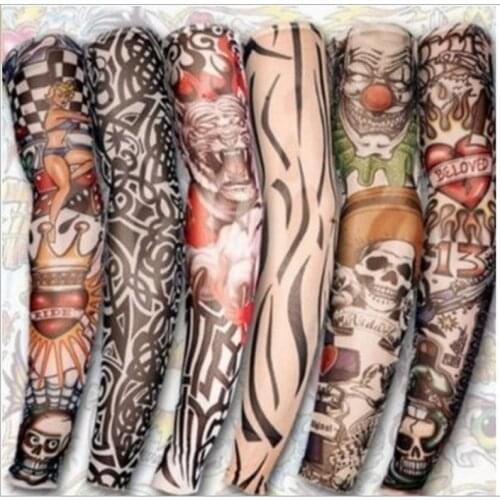 1pc hot sale tattoo sleeve styles elastic Fake 100%nylon Arm stocking beloved girl Buddha Wolf Dragon design halloween cool men