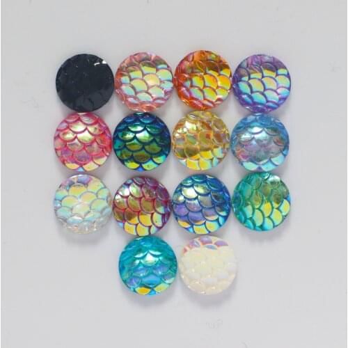 100pcs 10mm Mix Colors Mermaid Fish Scale Flat back Rhinestone Round Cabochon Embellishment Scrapbooking DIY Crafts-Z105