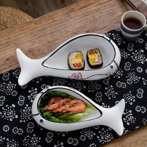 12-inch Japanese Ceramic Fish-shaped Sushi Salad Ou'an Hotel Restaurant Tableware Home Shaped Lotus Soup Rice Fruit Dessert Bowl