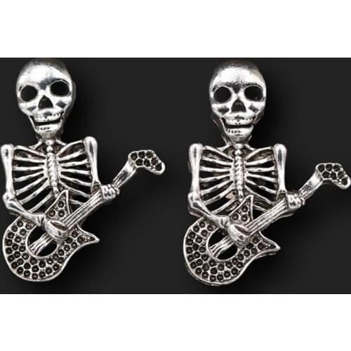 2pcs Silver Plated 3D Guitar Skeleton Soul Musician Alloy Pendant Punk Necklace DIY Charm For Jewelry Crafts Making 47*34m A1636
