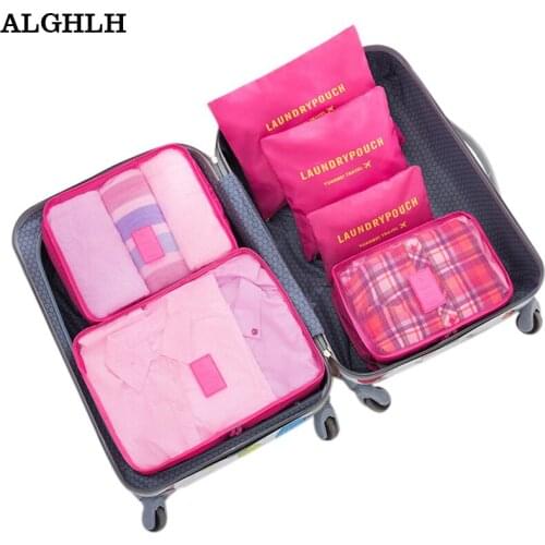 ALGHLH 6Pcs Nylon Mesh Zipper Portable Travel Luggage Storage Bag Clothes Organizer Suitcase Handbag Pouch Divider Container