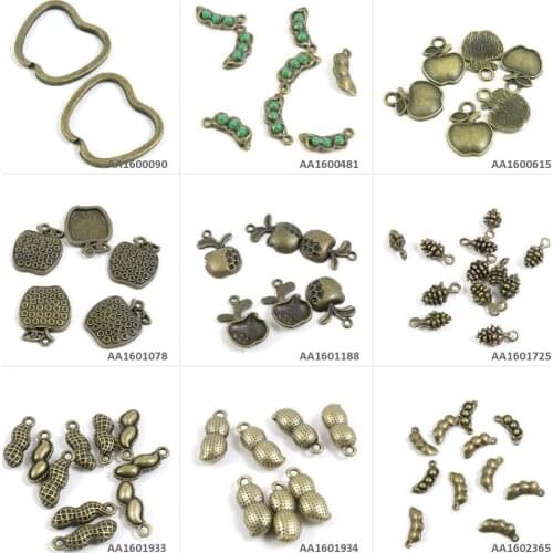 Antique Bronze Tone Jewelry Charms Peas Bean Peanut Pinecone Pine Cone Apple Keyring Pendant Necklace Craft Making Crafting Bag