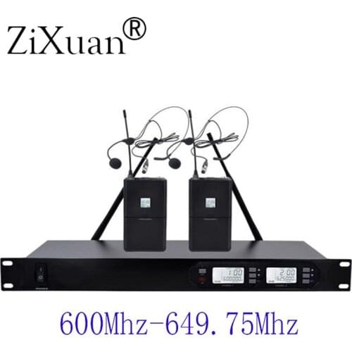 Wireless Microphone System, UHF Dual Channel Wireless Microphone Set with 2 Headsets Microphone