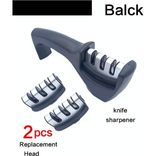 Household stainless steel sharpener kitchen special tool accessories diamond ceramic rod 3-section sharpener with non-slip base