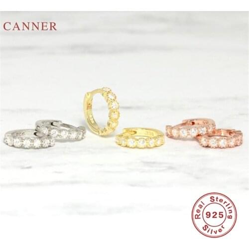 CANNER Real 925 Sterling Silver Earrings For Women Circle zircon Hipster Earrings Hoops 6 8 10mm Zircon Diamond Korean Jewelry
