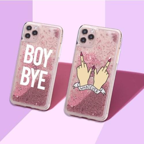 Boy Bye Girls Shine Sparkle Liquid Real Glitter Phone Case Fundas Cover for iPhone 11 X XS XR Max Pro 7 8 7Plus 8Plus 6