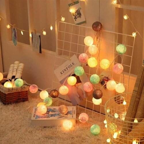 20 LED Cotton Ball String Garland Light 2.2M Christmas Fairy Lamp 35MM Balls Festival Holiday Wedding Party Home Bed Decoration