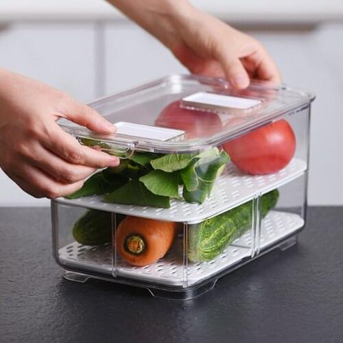 Hot Double Sealed Drain Storage Box Refrigerator Fruit Vegetable Drain Storage Containers With Lid Kitchen Fridge Drain Basket