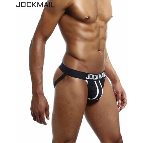 JOCKMAIL Brand 4 Packs Mens Underwear Jockstraps Sexy Mesh Breathable G-Strings & Thongs ice silk Gay Underwear sissy panties