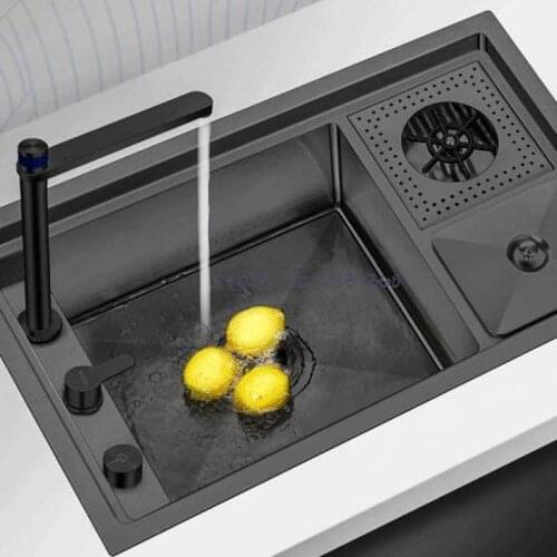 Kitchen Black Nano Cup Washer Trash Can Integrated Invisible Sink Hidden Stainless Steel Lift