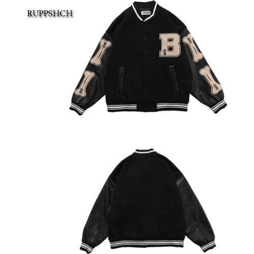 Ruppshch Hip Hop Street Oversized Unisex Patchwork Color Block Jacket Men Harajuku Streetwear Bomber Jacket Men Baseball Jacket