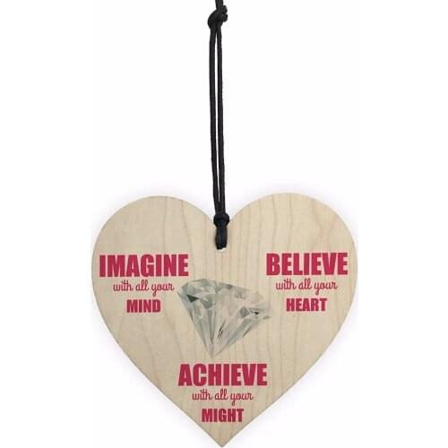 Meijiafei Imagine Believe Achieve Inspirational Wooden Hanging Heart Friendship Sign Sign