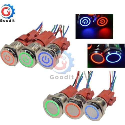 Metal Push Button Switch 16mm 19mm 22mm Ring/Power LED 250V 5A Self-lock Reset Momentary Waterproof for Car Auto Engine