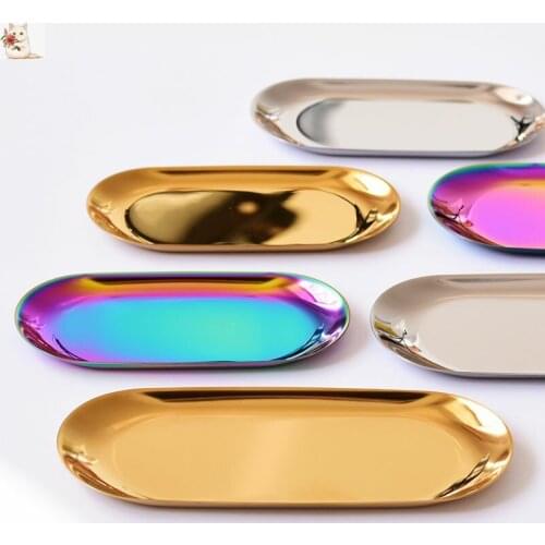 3pcs/set Metal Tray for Pastry and Fruit Placing Nordic Gold Oval Plates Photography Props European style Jewelry Storage Tray