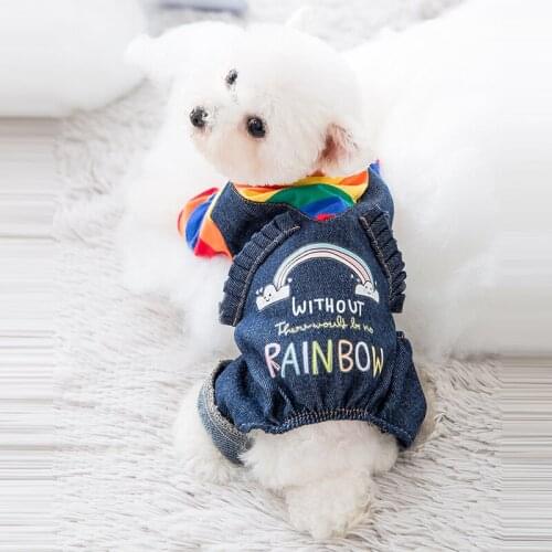 Cute Pet Dog Clothes Puppy T-shirt Shirt Rainbow Printed Knit Sweater Jumpsuit Warm Hoodie Sweatshirt Overalls for Dogs Cats