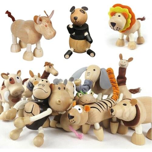 Cute Animal Model Doll Toy Elephant Monkey Cow Giraffe Lion Tiger Bear Wooden Action Models Educational Toy For Children Gifts