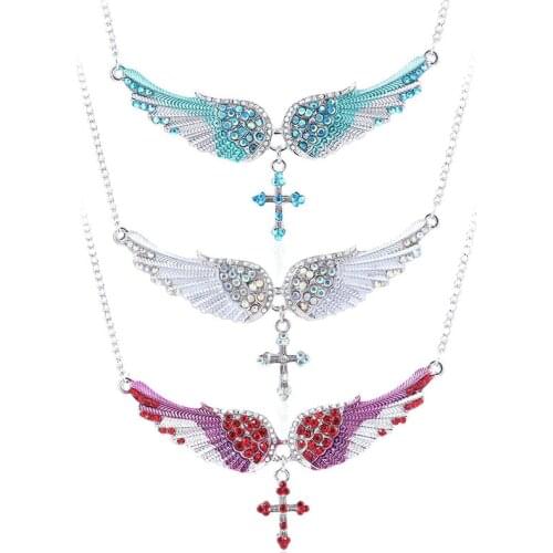 Fashion 3 Color Exquisite Simplicity Angel Wings Pendant Necklaces Charm Short Design Clavicle Chain A Cross Diamond Necklace