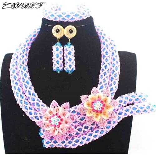 Fashion African Beads Jewelry Sets Baby Pink&Blue Crystal Beads Jewelry Set Nigerian Wedding Bridal Necklace Jewelry Set L1007