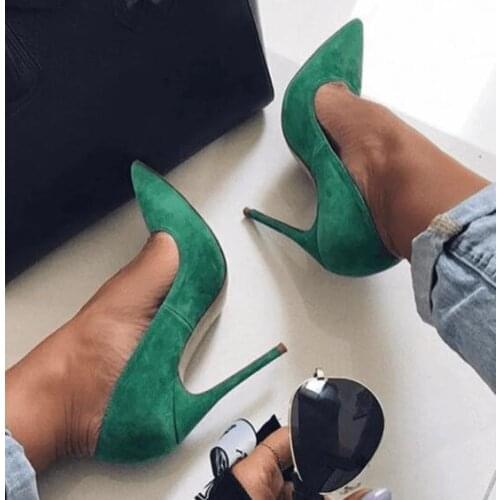 Moraima Snc Green Suede High Heel Shoe Woman Pointed Toe Stiletto Heels Woman Sexy Pumps Thin Heels Shoe