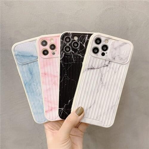 Marble slide lens protector camera case for iPhone 11 12 Pro X XS Max XR 7 8 Plus soft silicone cover luggage phone capa fundas