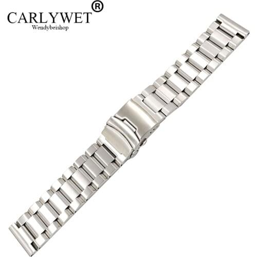 CARLYWET 18 20 22 24mm New Man Silver Brushed Solid Stainless Steel Bracelet Watch Band Strap Belt Double Push Clasp